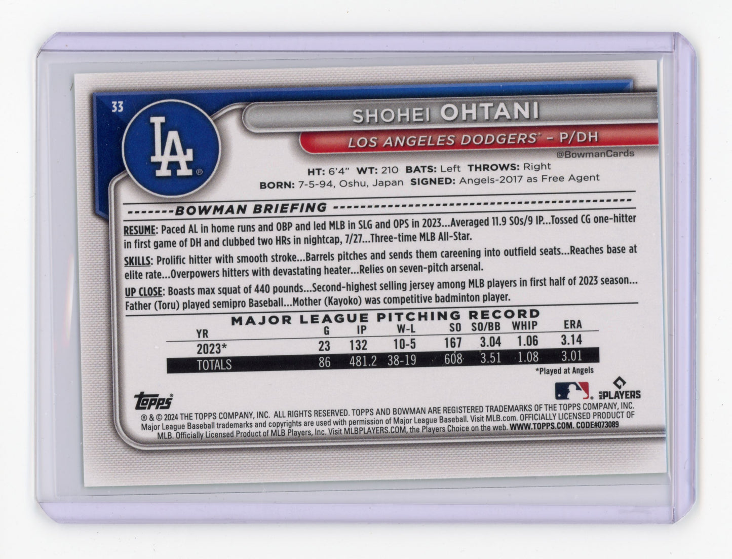 2024 Bowman Shohei Ohtani Neon Green 212/399 #33