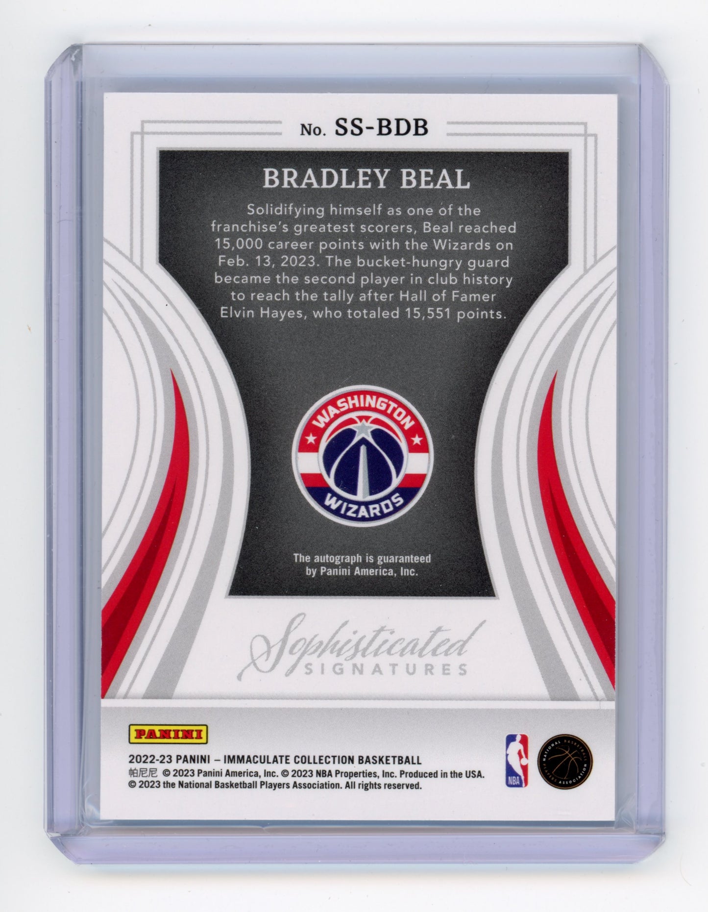 2022 Panini Immaculate Bradley Beal Sophisticated Signatures 63/75 #SS-BDB