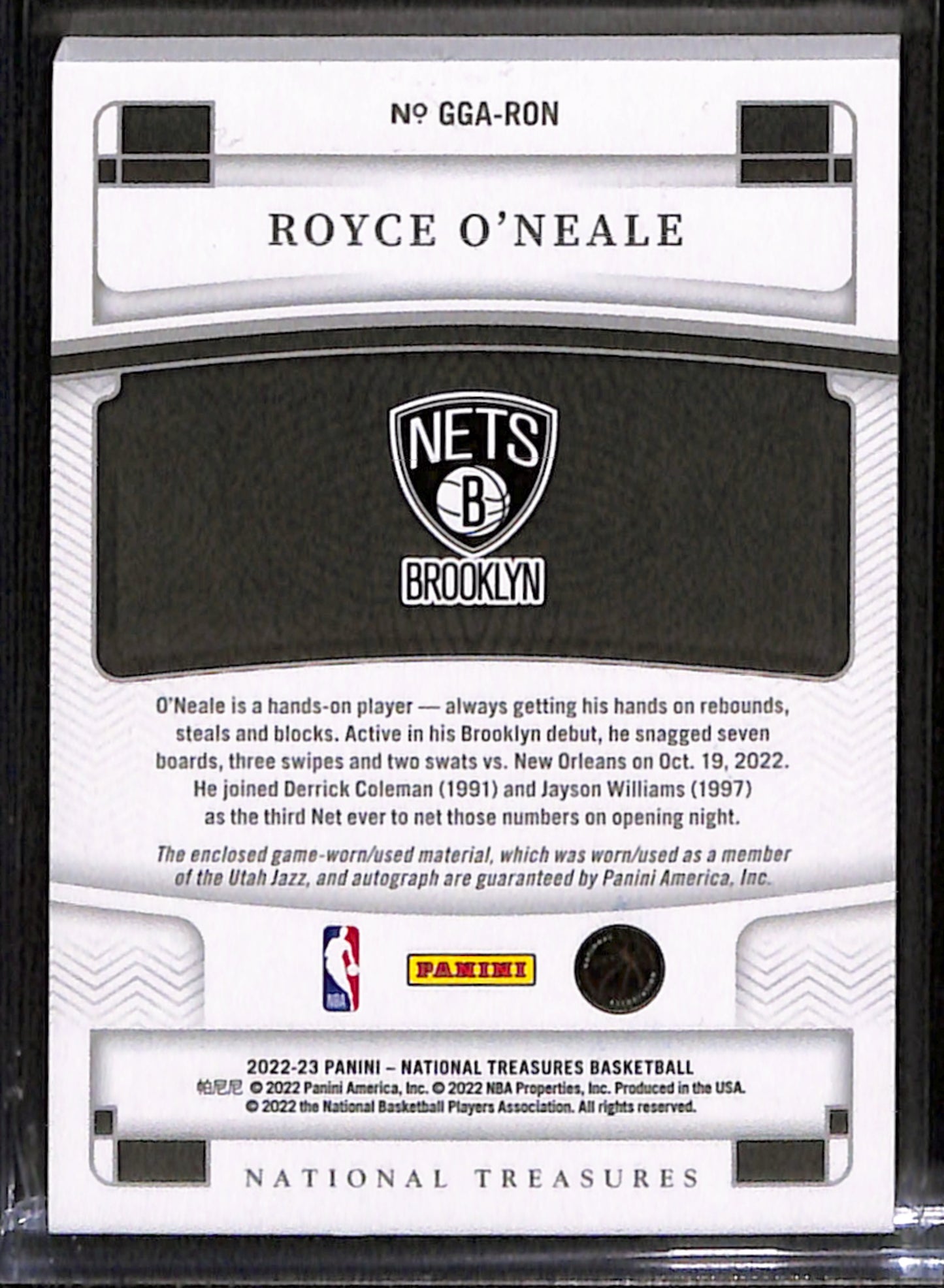 2022-23 National Treasures Royce O’Neale Game Gear Autographs /99 #GGA-RON