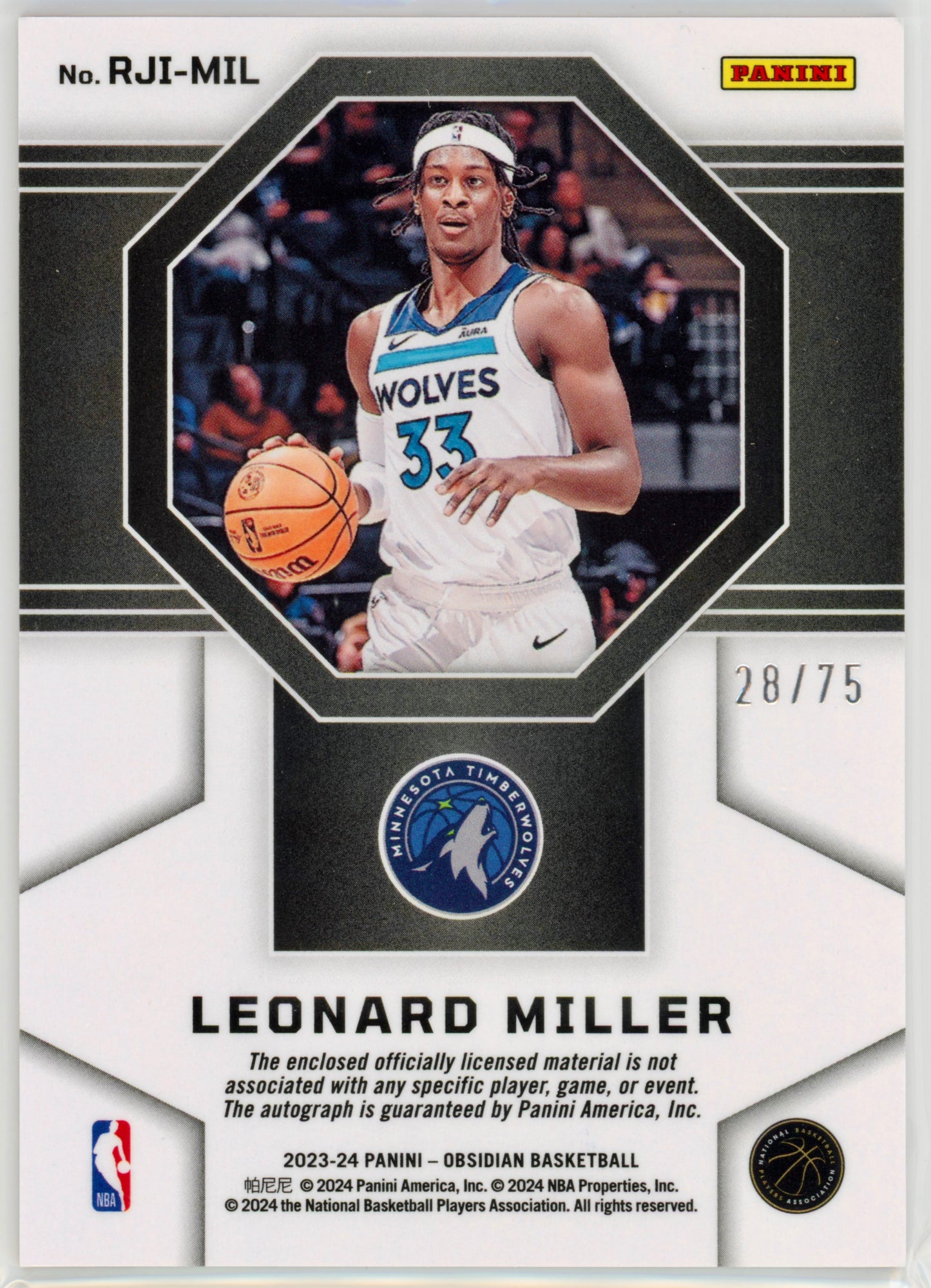 2023 Panini Obsidian Leonard Miller Rookie Jersey Ink Orange Flood /75 #RJI-MIL