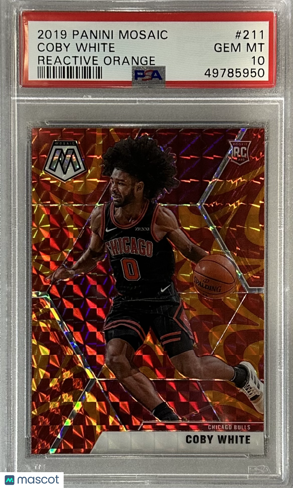 2019 Panini Mosaic Coby White Reactive Orange #211 RC PSA 10