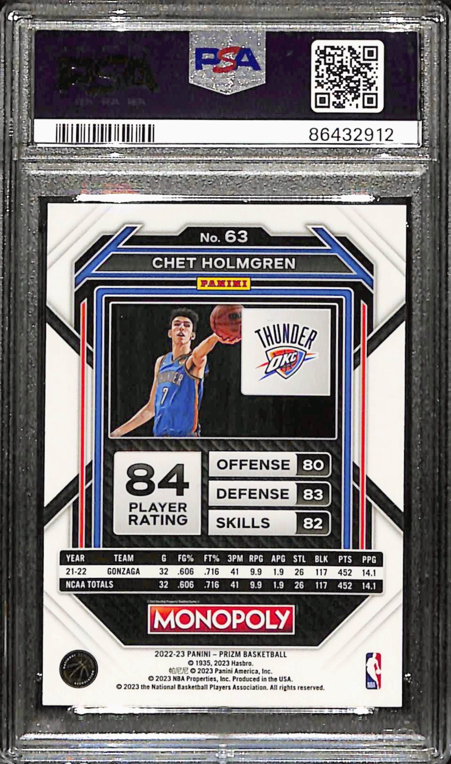 2022-23 Prizm Monopoly Chet Holmgren #63 PSA 10