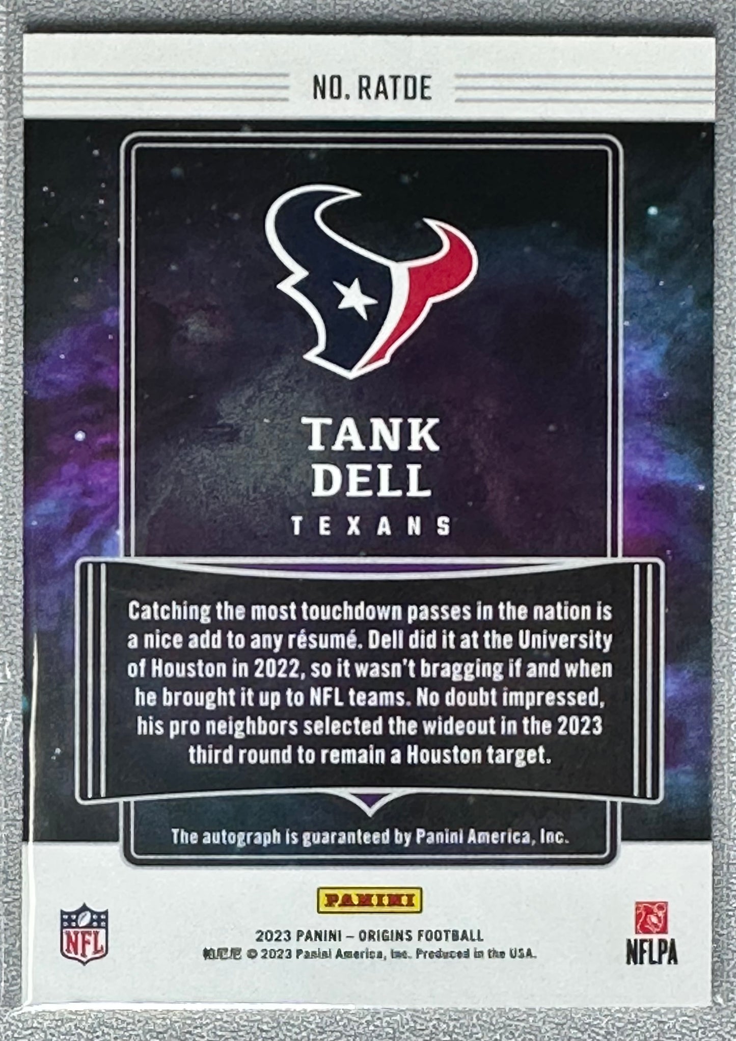 Tank Dell 2023 Panini Origins Rookie Auto #RATDE RC