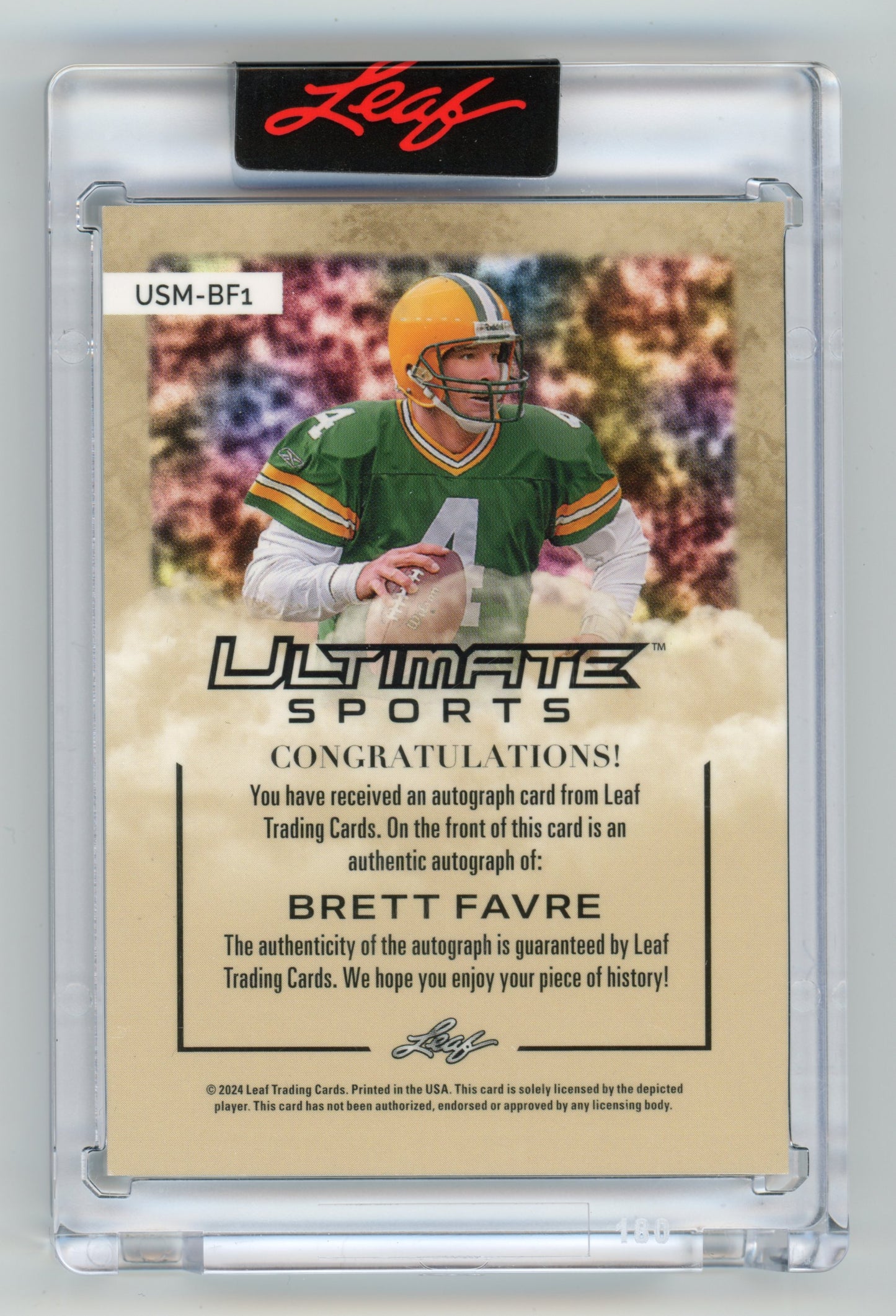 2024 Leaf Ultimate Sports Brett Favre US Magazine Auto Holo Sparkles /4 #USM-BF1