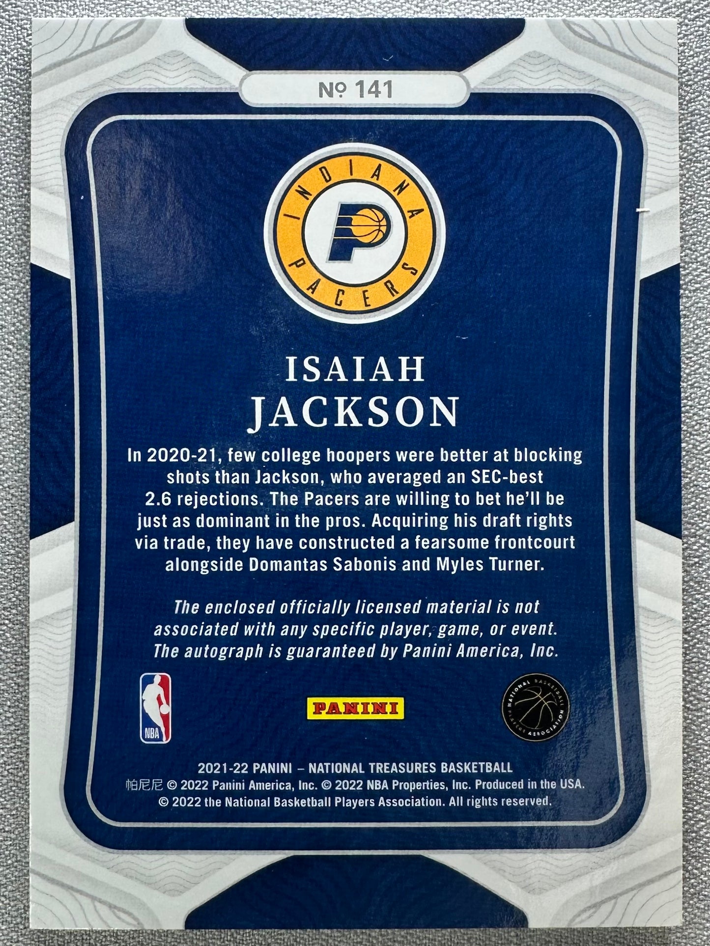 2021 Panini National Treasures Isaiah Jackson RPA Pink /25 #141 RC