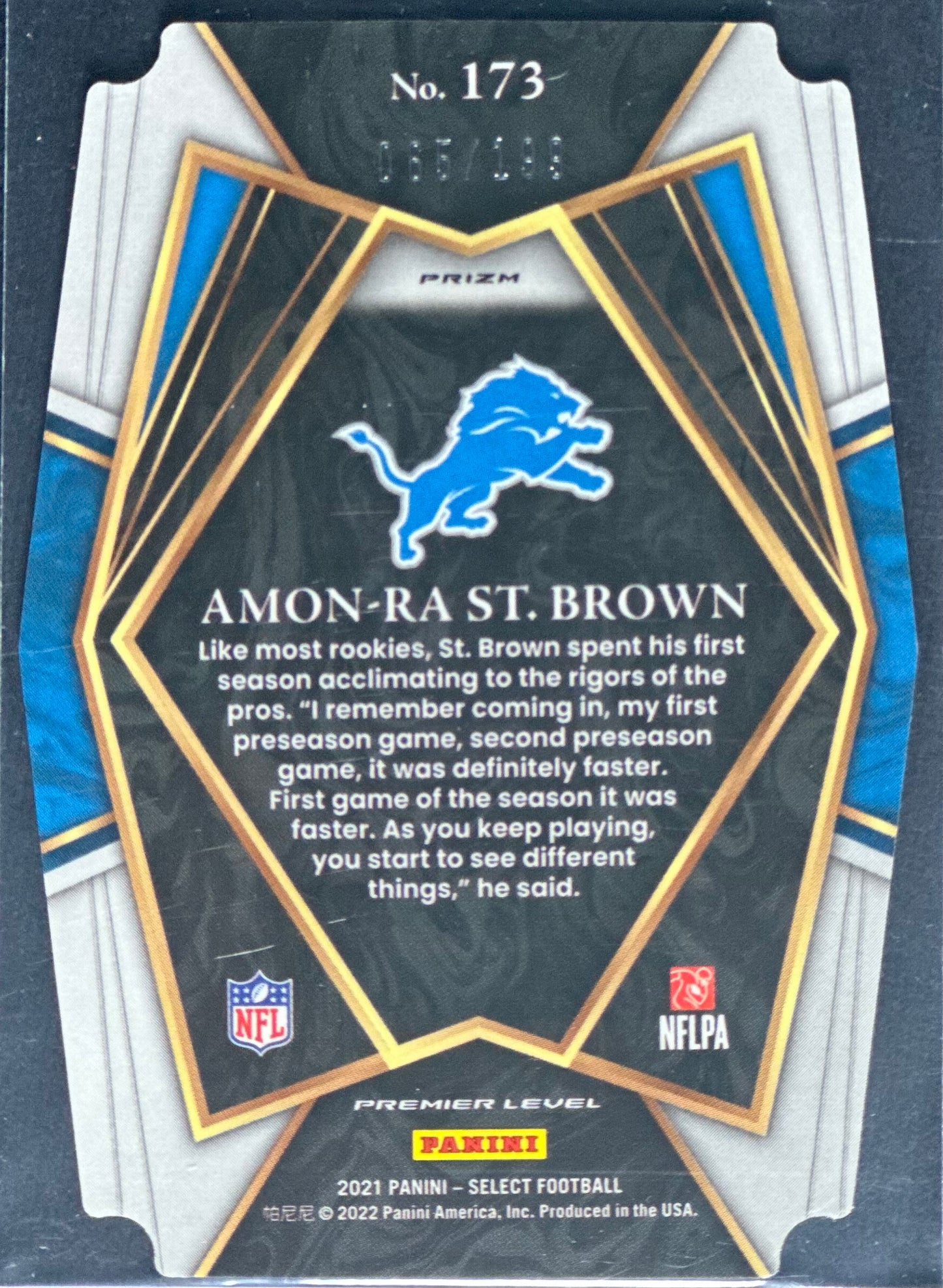 Amon-Ra St. Brown 2021 Panini Select Copper Die-Cut /199 #173