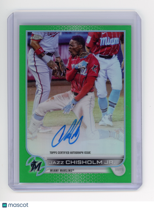 2022 Topps Chrome Jazz Chisholm Jr. Autograph Green Refractor /99 #CVA-JCJ