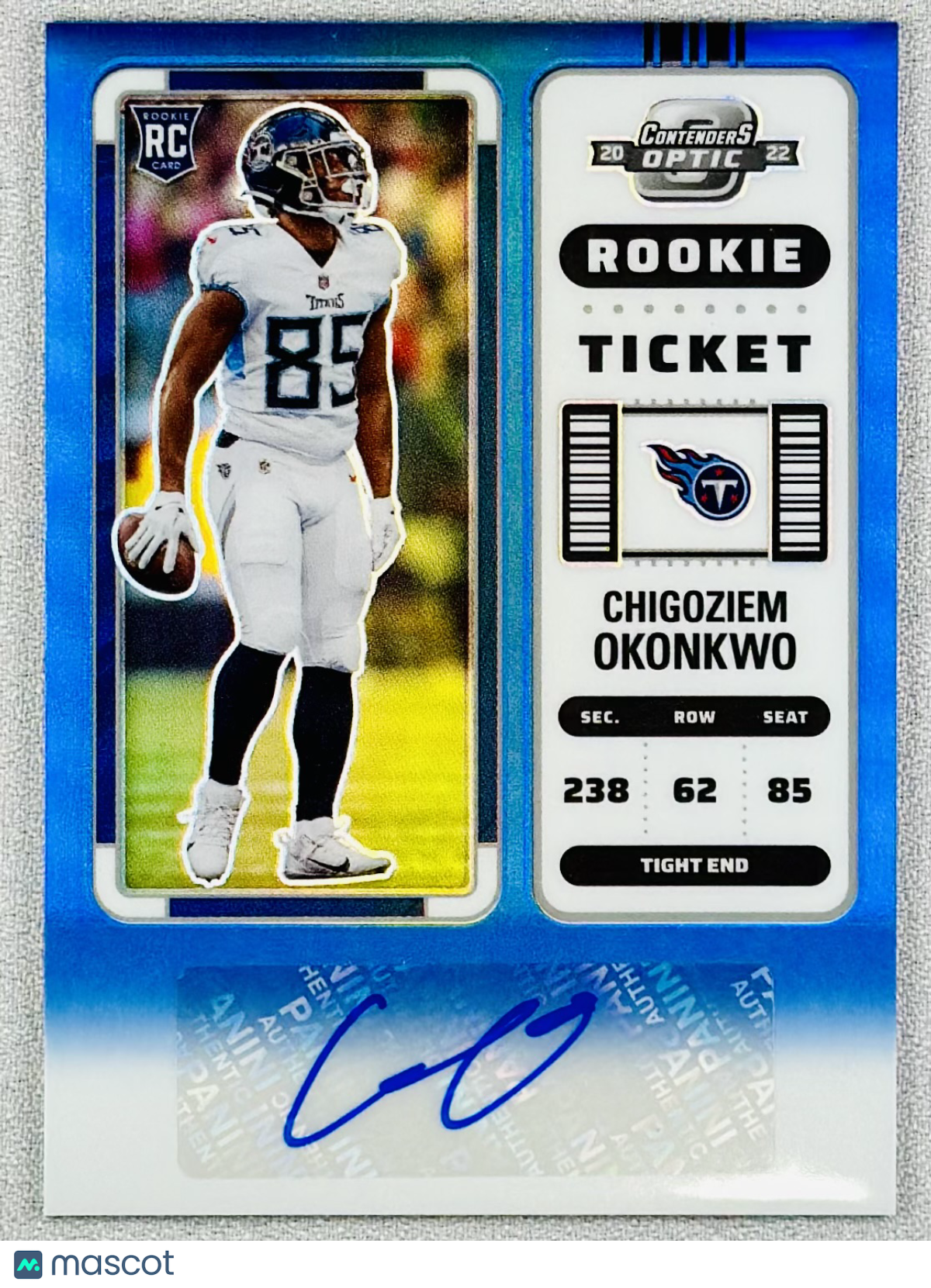 2022 Panini Contenders Optic Chigoziem Okonkwo Rookie Ticket Auto Blue /75 #151