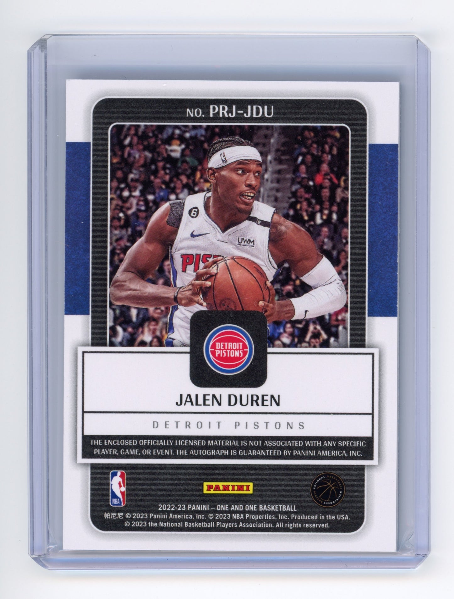 2022 Panini One and One Jalen Duren Prime RPA Blue 29/35 RC #PRJ-JDU