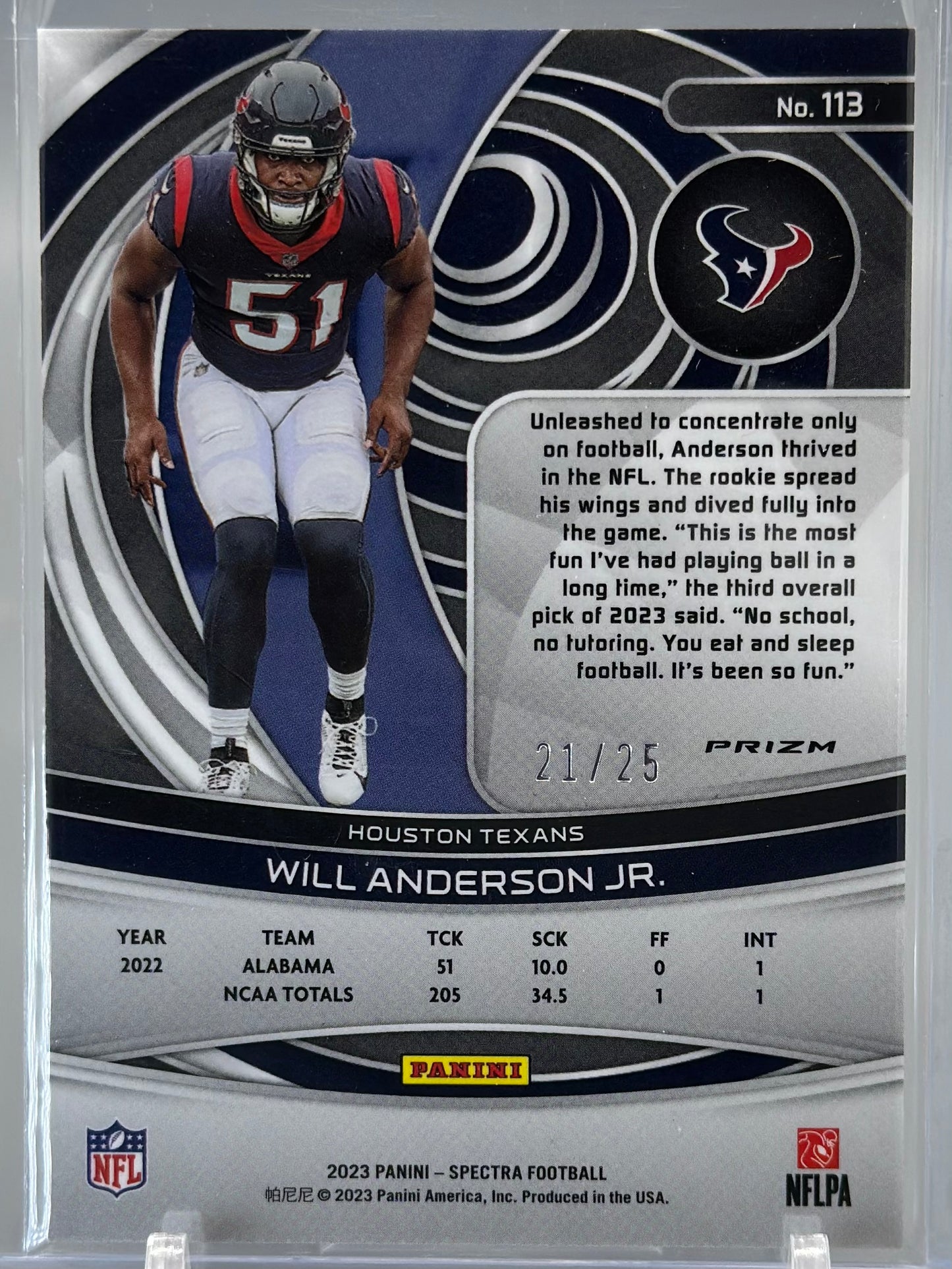 Will Anderson Jr. 2023 Panini Spectra Meta /25 #113 RC