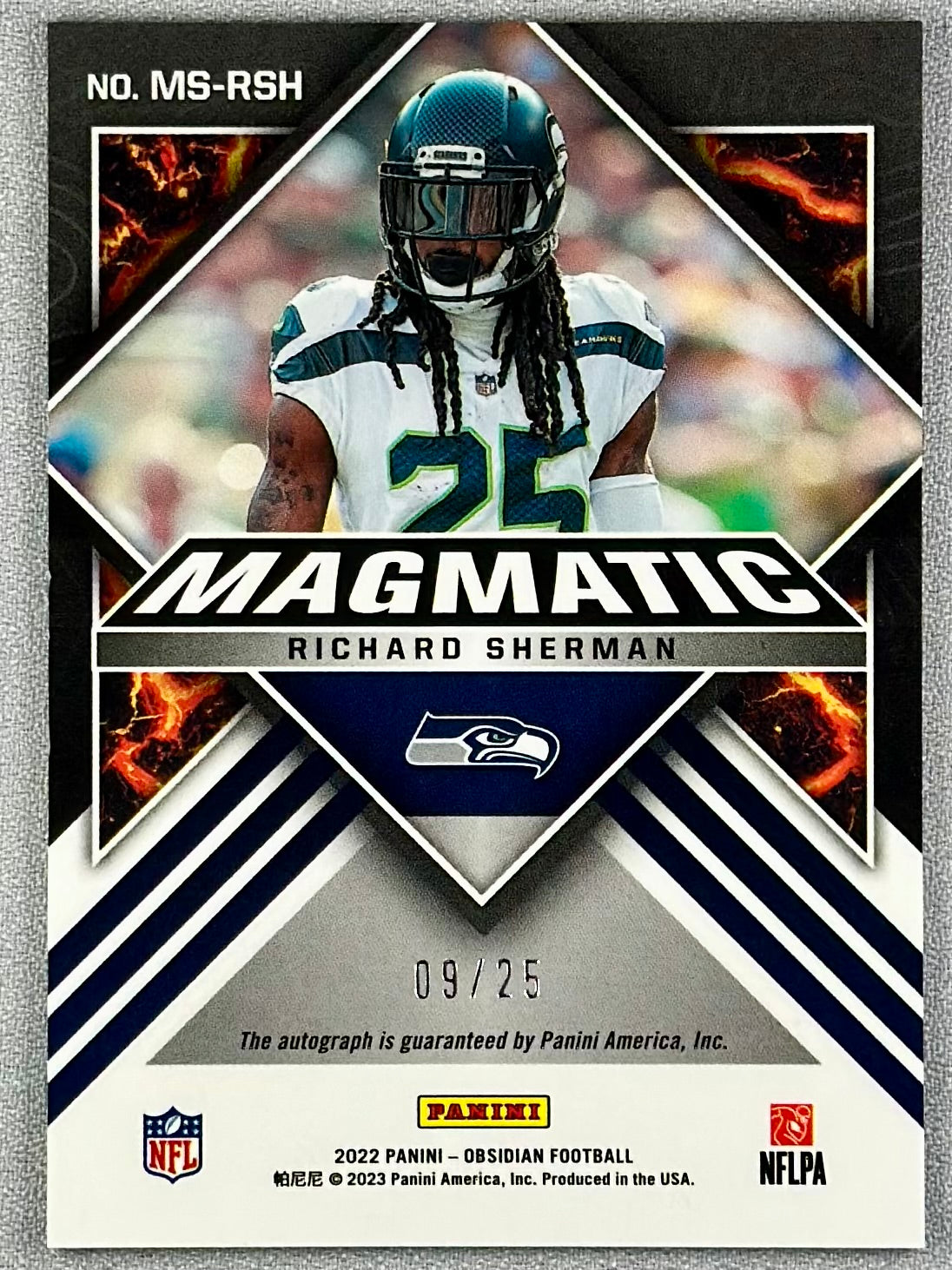 2023 Panini Obsidian Richard Sherman Magmatic Signatures Green /25 #MS-RSH