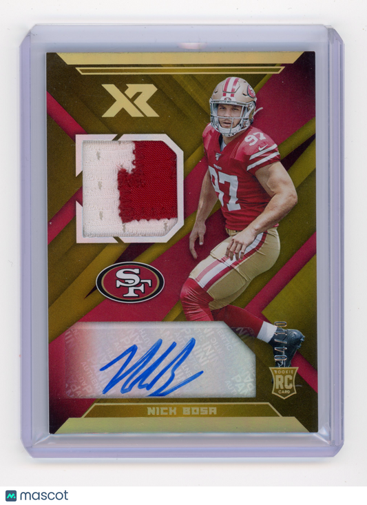 2019 Panini XR Nick Bosa Rookie Swatch Autograph Gold 04/10 RC #RSA-8