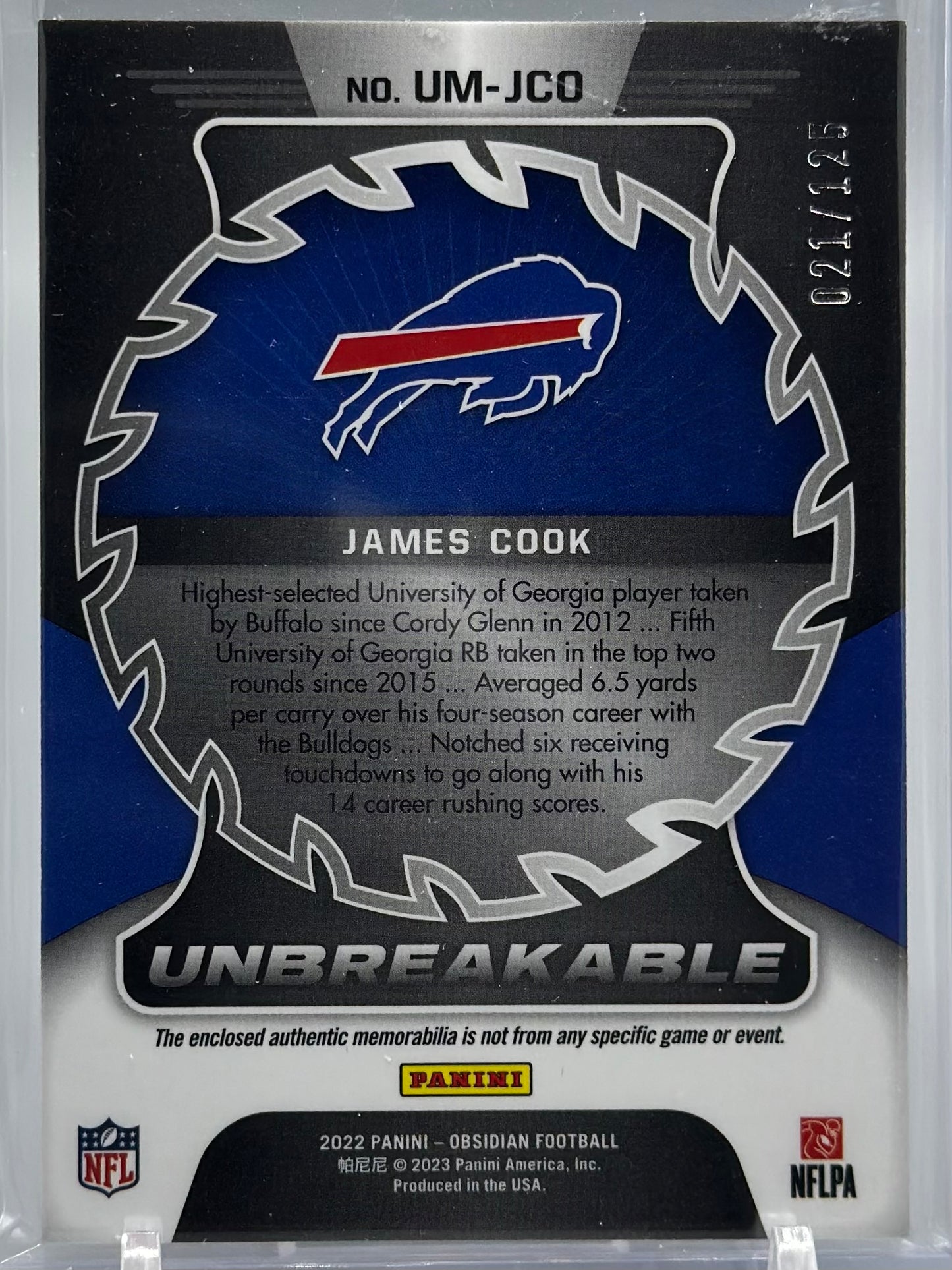 James Cook 2022 Panini Obsidian Unbreakable Materials /125 #UM-JCO