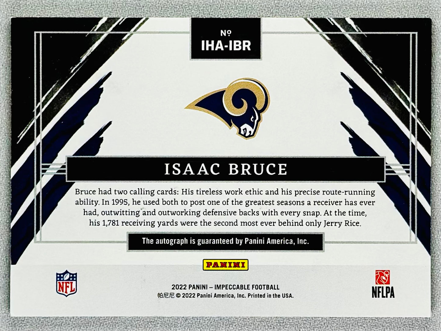 2022 Panini Impeccable Isaac Bruce HOF Autograph /49 #IHA-IBR