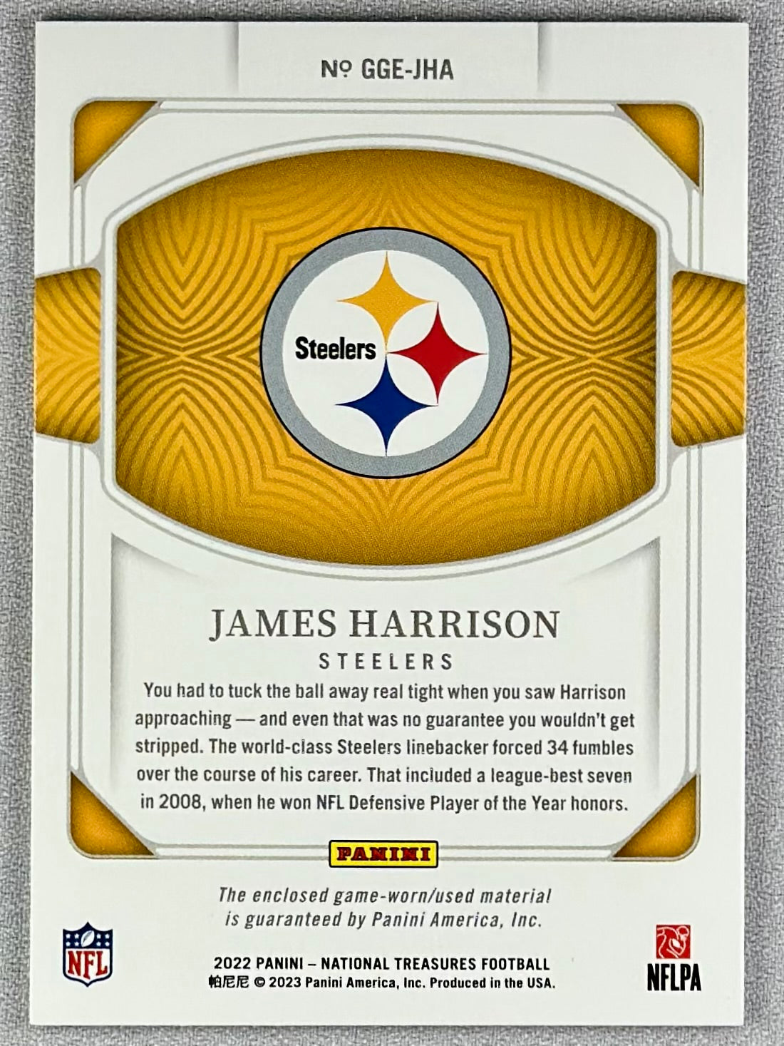 2022 Panini National Treasures James Harrison NFL Game Gear /99 #GGE-JHA