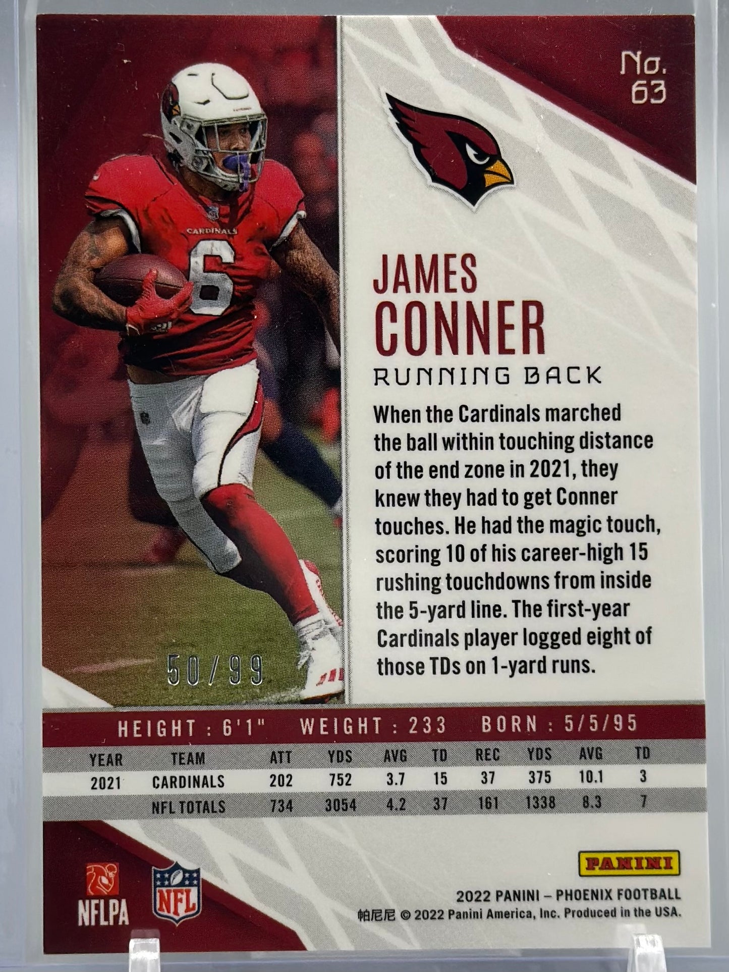 James Conner 2022 Panini Phoenix Purple Lazer /99 #63