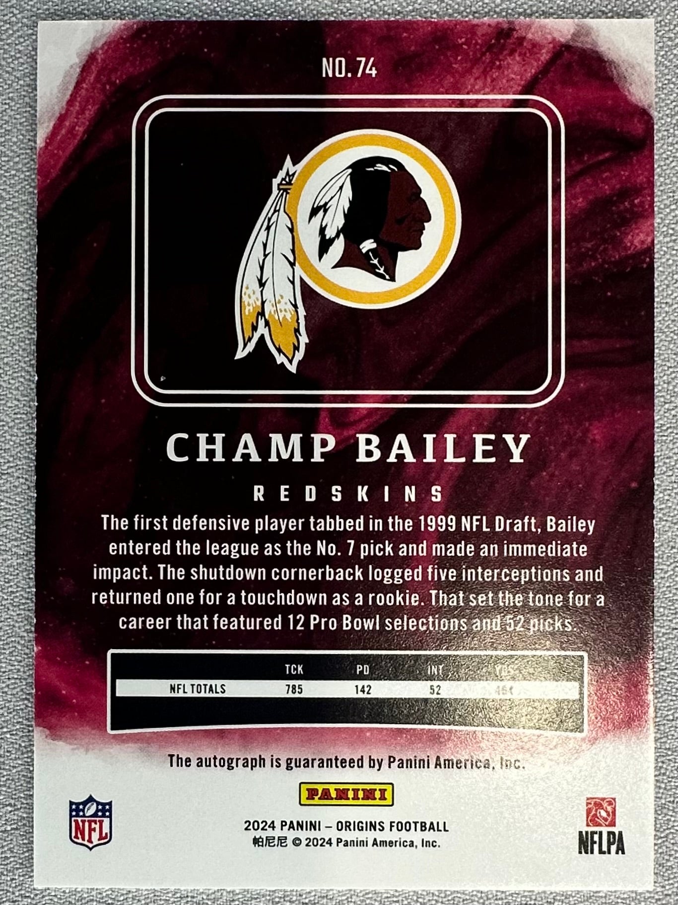 2024 Panini Origins Champ Bailey Autograph /25 #74