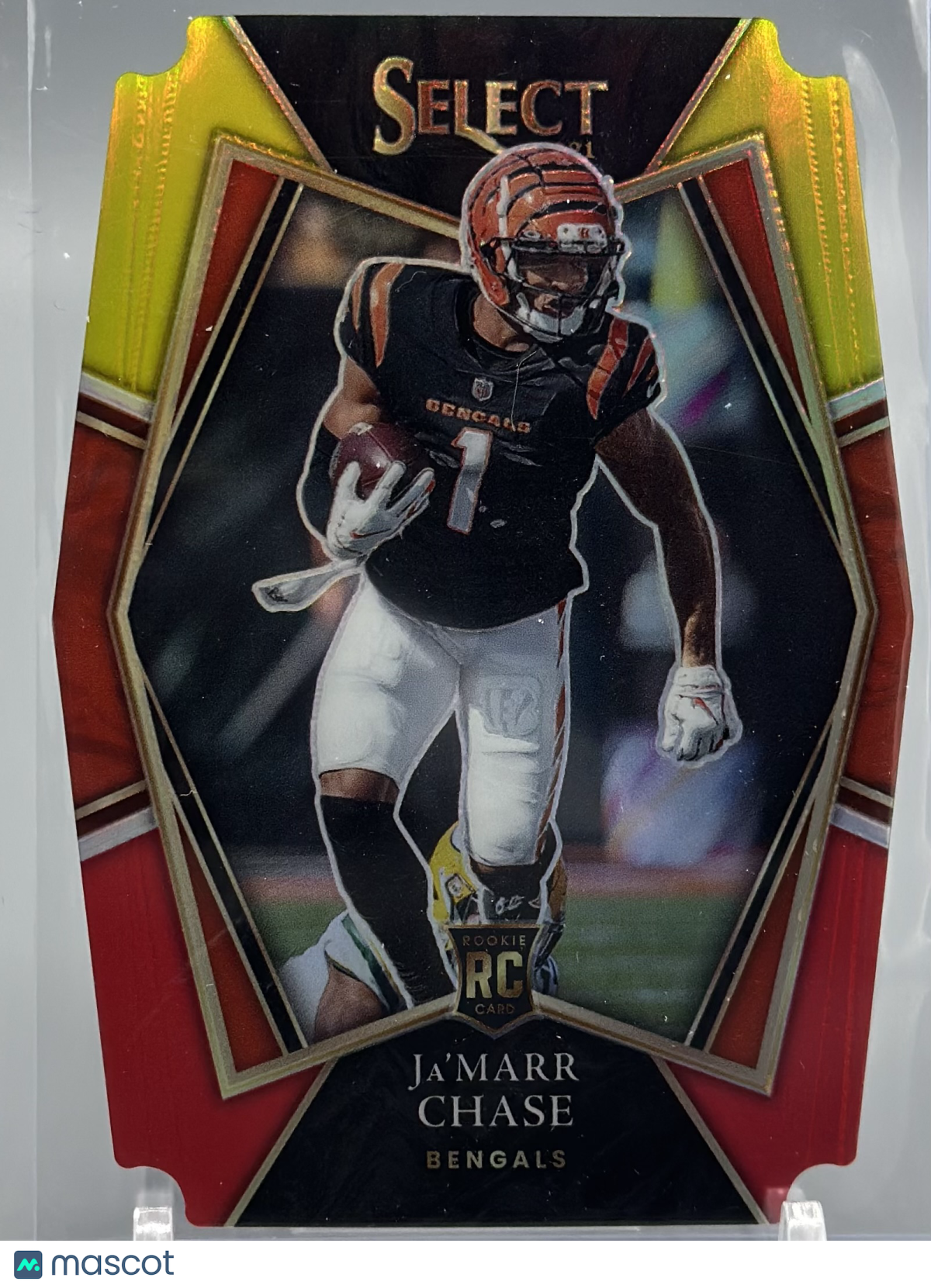 Ja'Marr Chase 2021 Panini Select Red and Yellow Prizm Die-Cut #147 RC