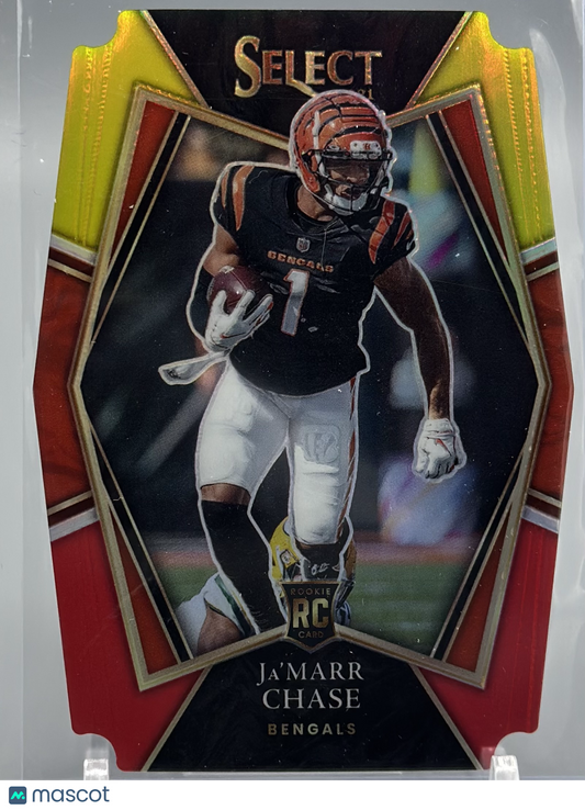 Ja'Marr Chase 2021 Panini Select Red and Yellow Prizm Die-Cut #147 RC