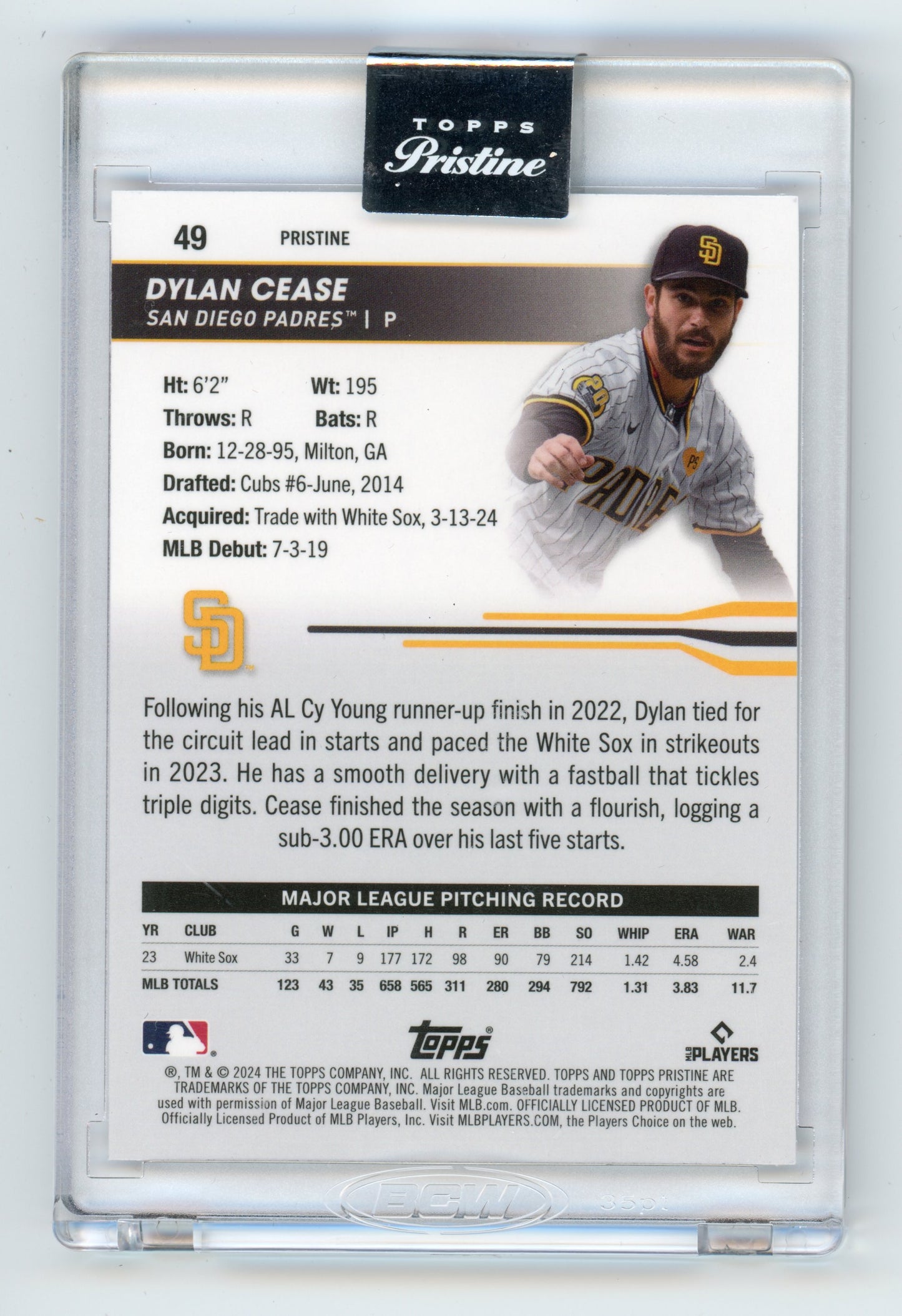 2024 Topps Pristine Dylan Cease Purple Pristine Refractor 56/99 #49