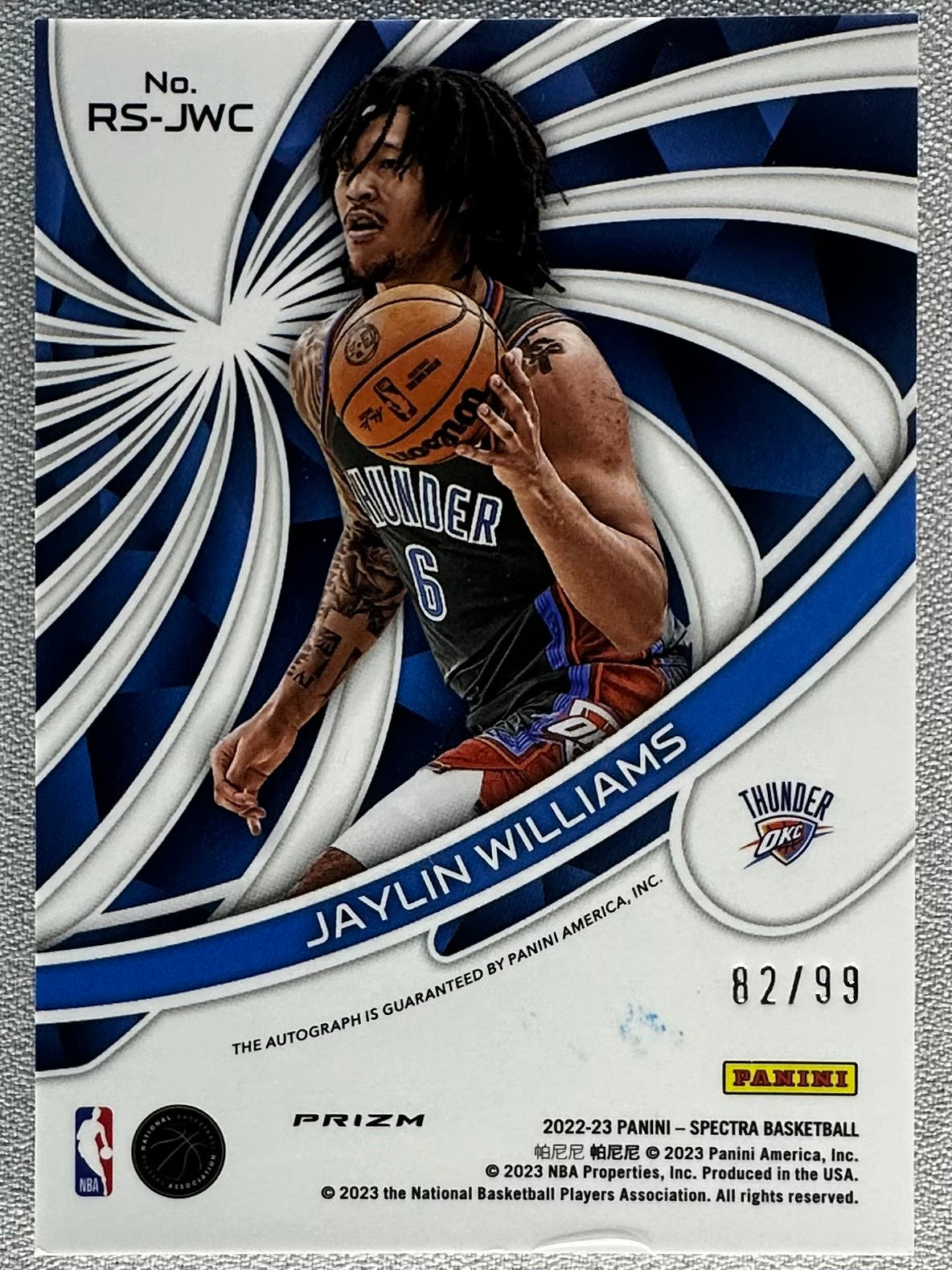 2022 Panini Spectra Jaylin Williams Radiant Signatures /99 #RS-JWC RC