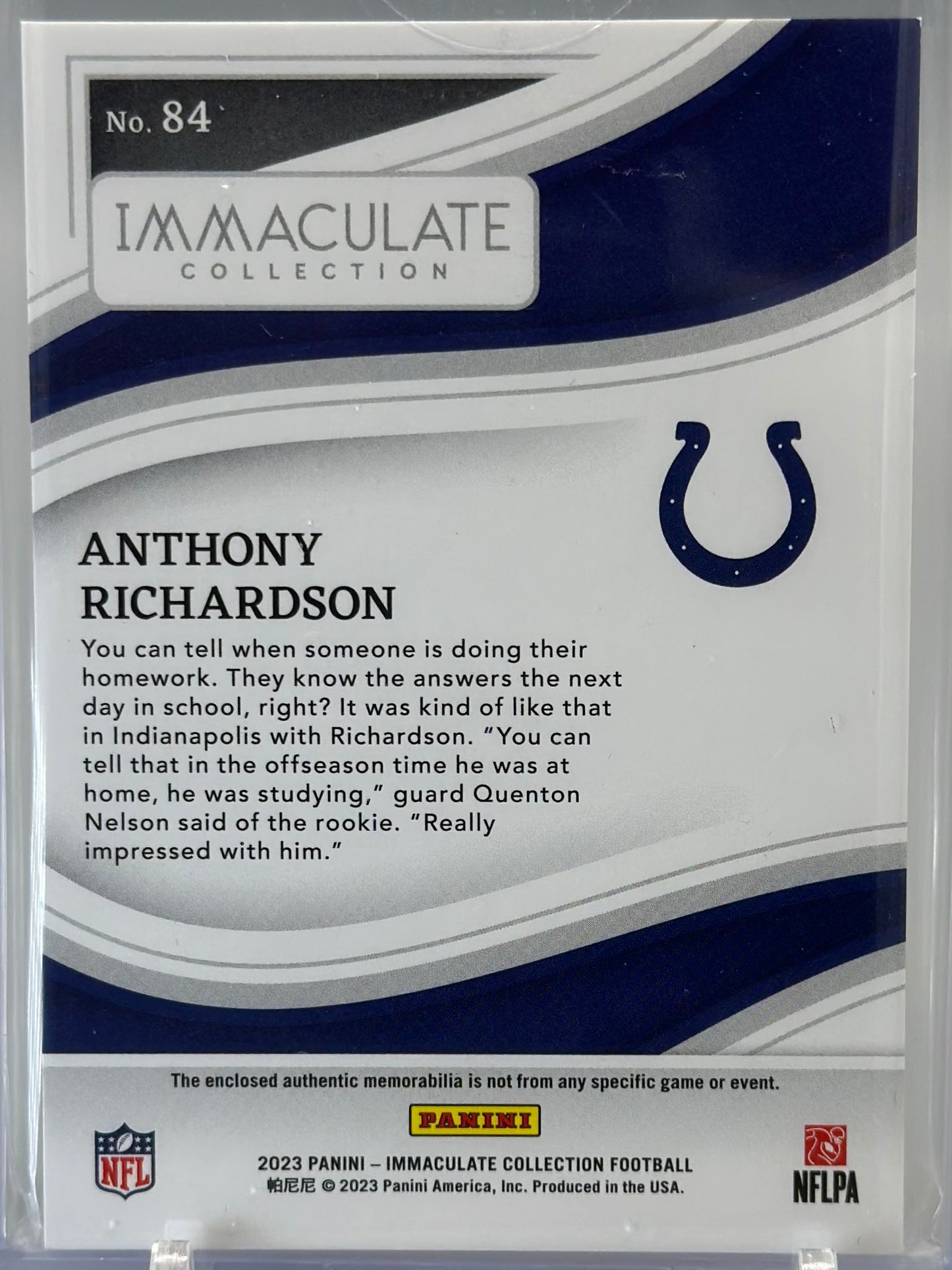 Anthony Richardson 2023 Panini Immaculate Memorabilia /99 #84 RC