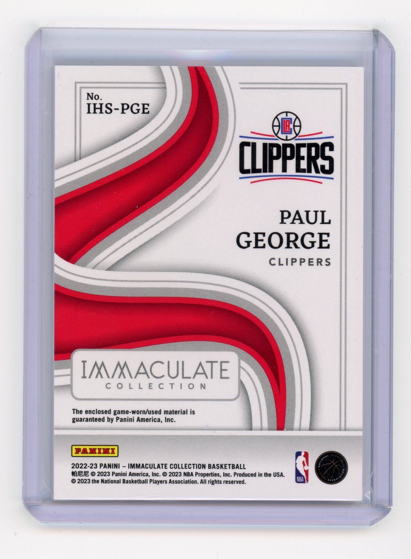 2022 Panini Immaculate Collection Paul George Immaculate Swatches 29/99 #IHS-PGE