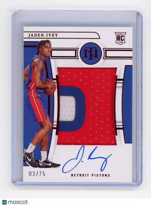 2022 Panini National Treasures Rookie Patch Auto Jaden Ivey Red 03/75 RC #145