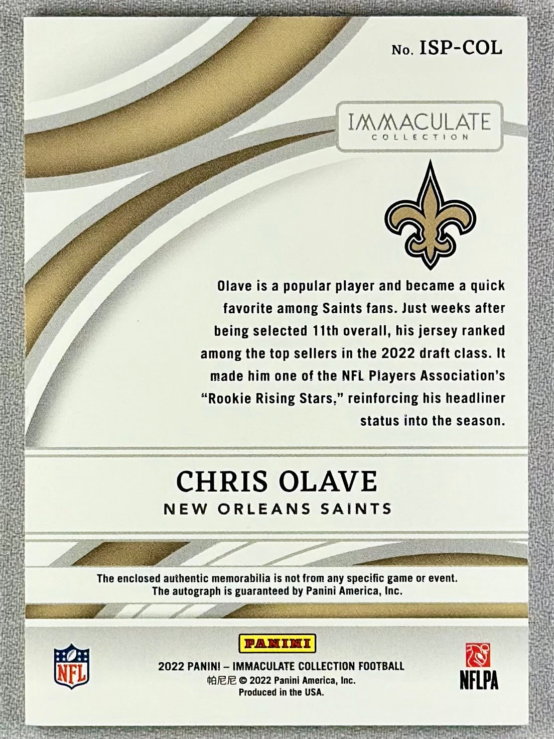 2022 Panini Immaculate Chris Olave Signature Patches /99 #ISP-COL RC