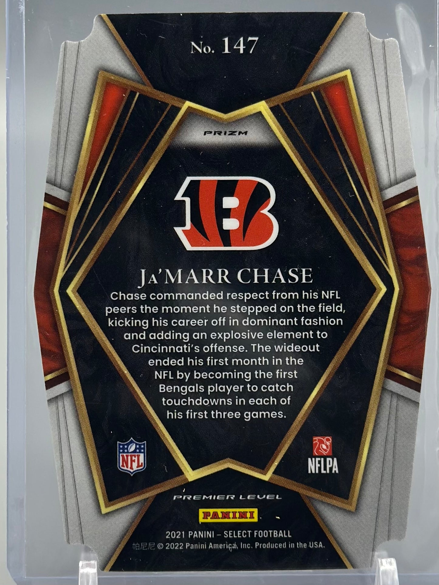 Ja'Marr Chase 2021 Panini Select Red and Yellow Prizm Die-Cut #147 RC