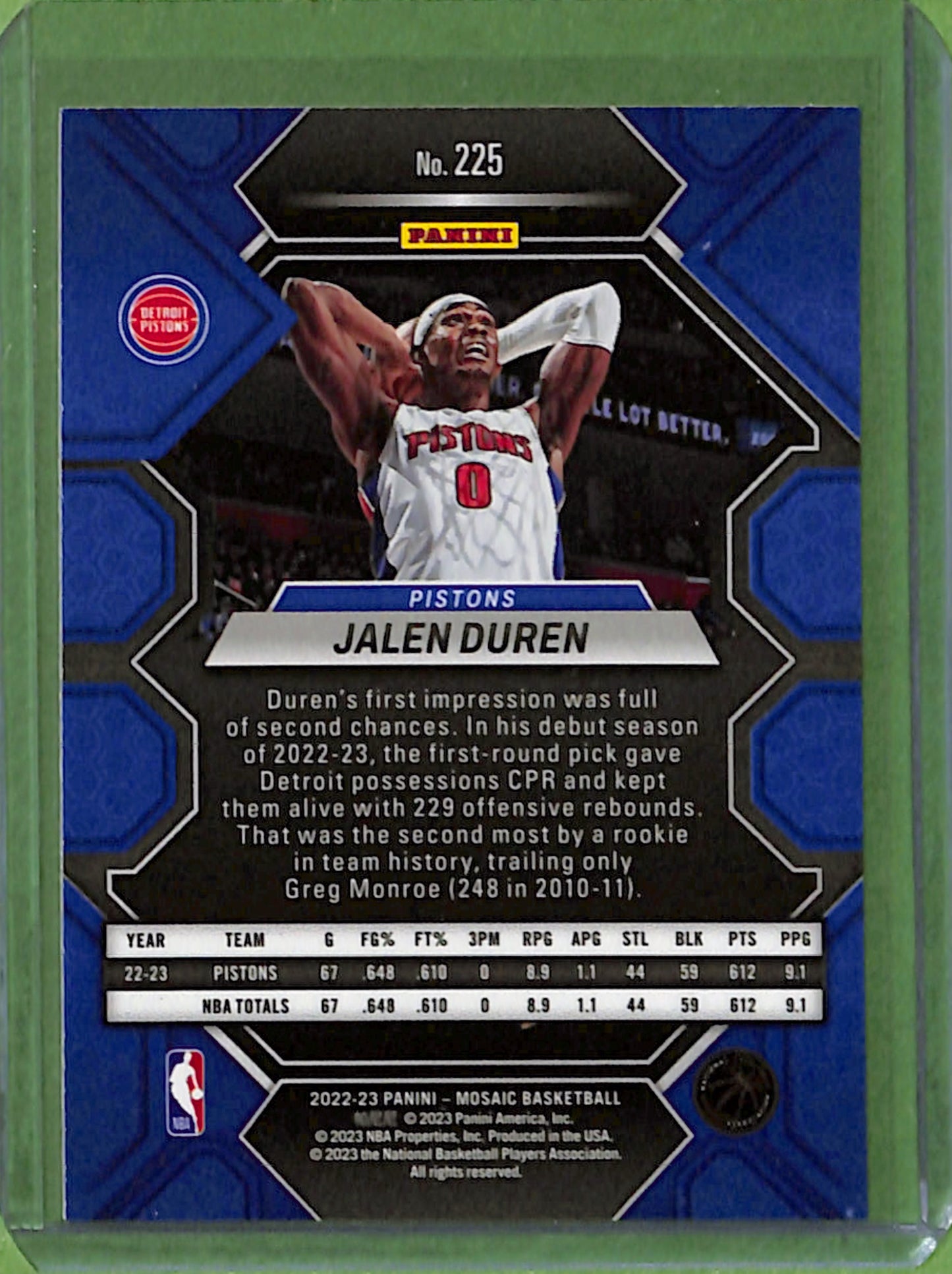 2022-23 Mosaic Jalen Duren Rookie #225