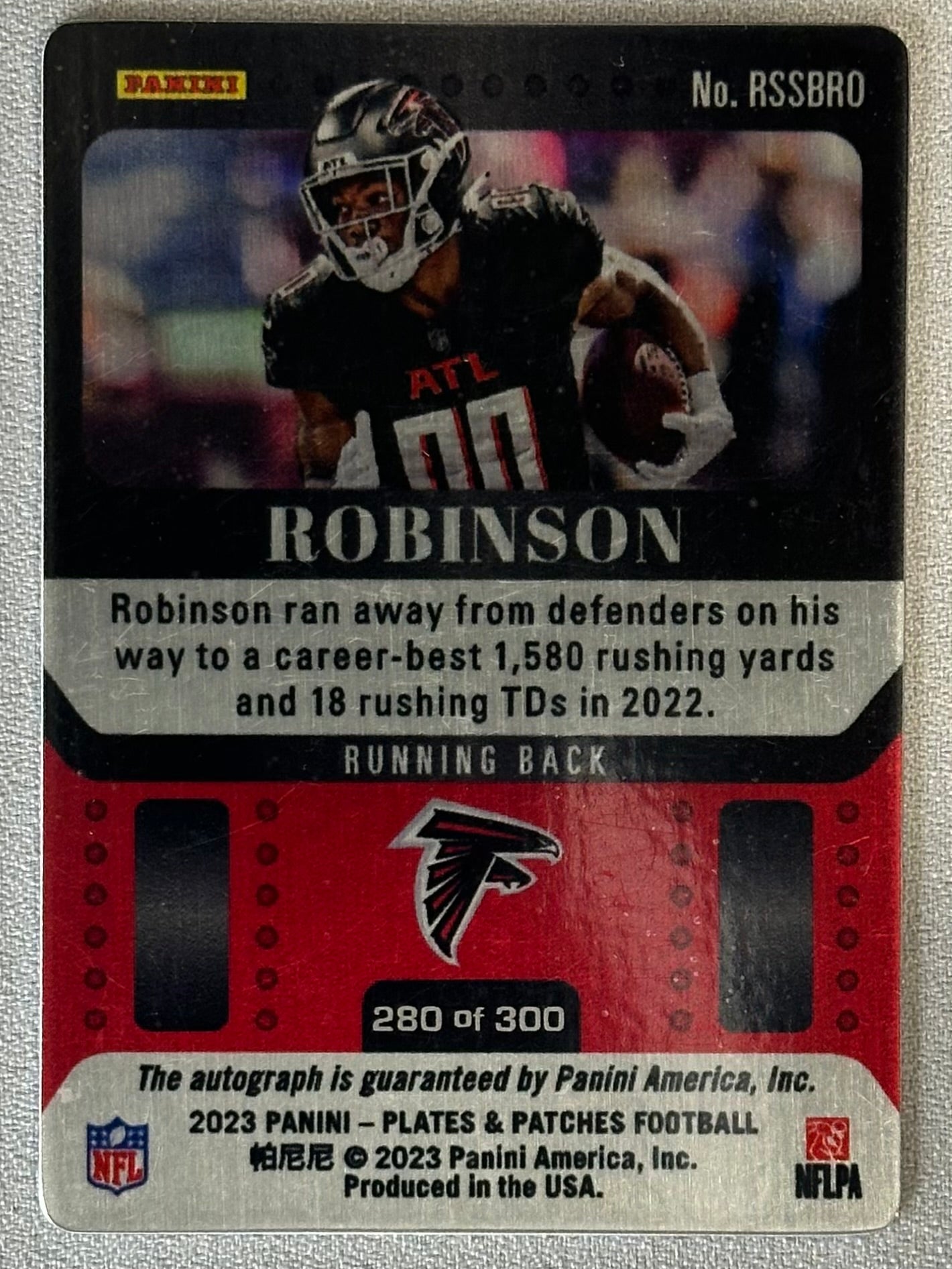 2023 Panini Plates & Patches Bijan Robinson Rookie Steel Signatures /300 RC