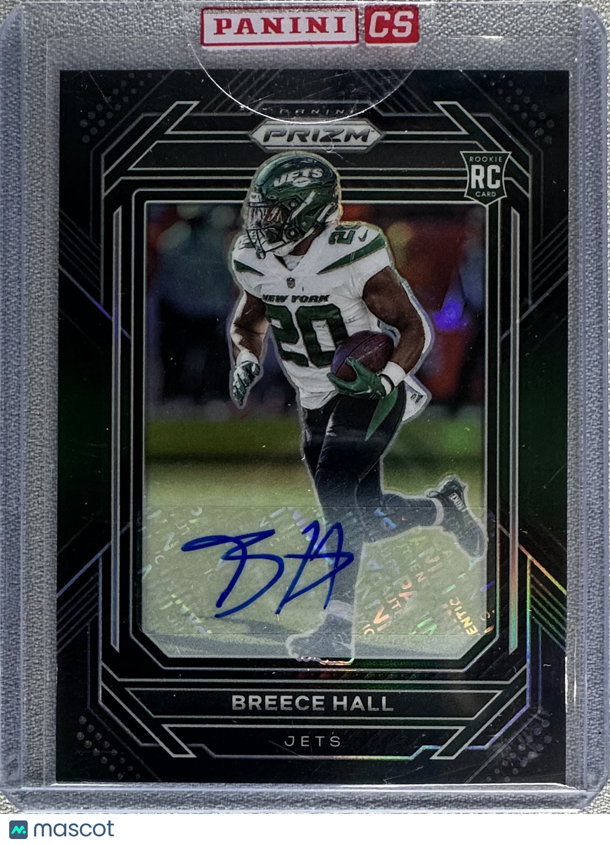 2022 Panini Chronicles Breece Hall Prizm Black Rookie Auto Green /49 #PB-17 RC