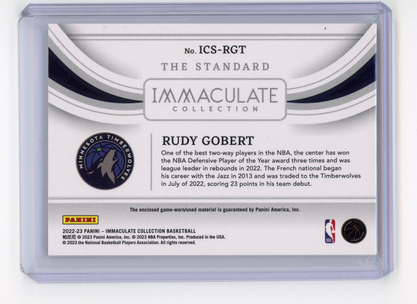 2022 Panini Immaculate Collection Rudy Gobert The Standard 07/99 #ICS-RGT