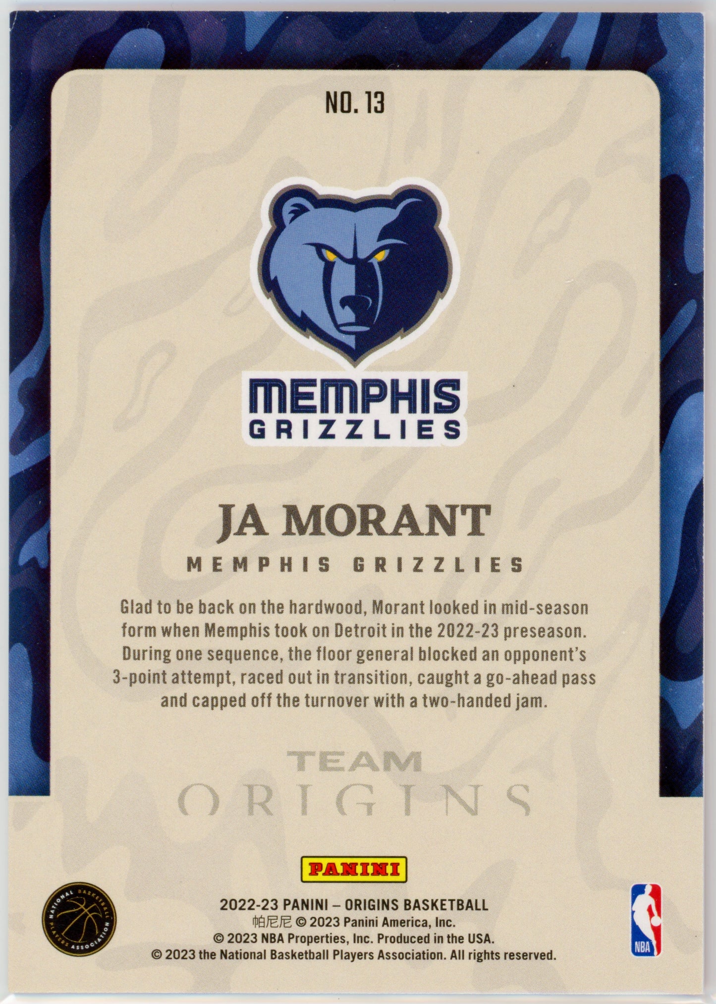 2022 Panini Origins Ja Morant Team Origins Red /75 #13