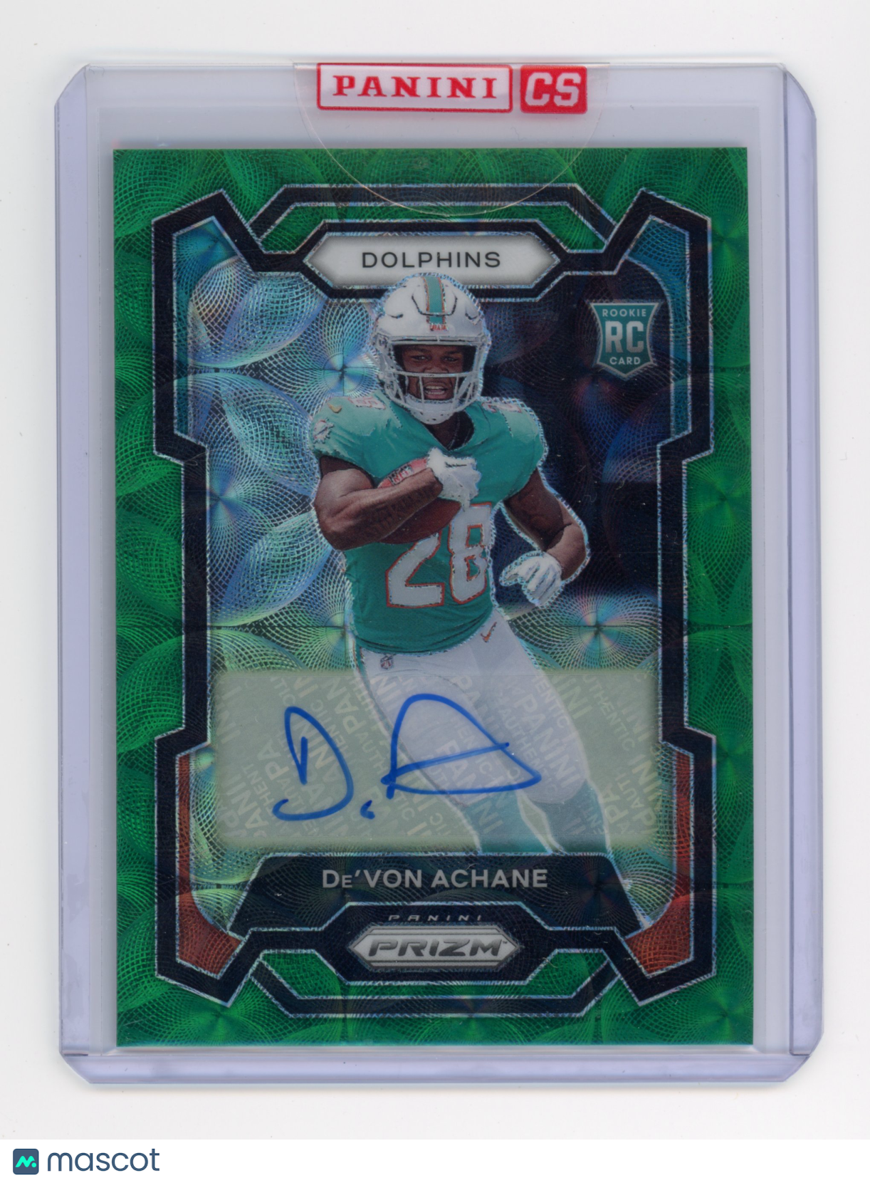 2023 Panini Prizm De'Von Achane Rookie Autograph Green Scope 63/75 #365