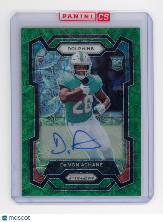 2023 Panini Prizm De'Von Achane Rookie Autograph Green Scope 63/75 #365