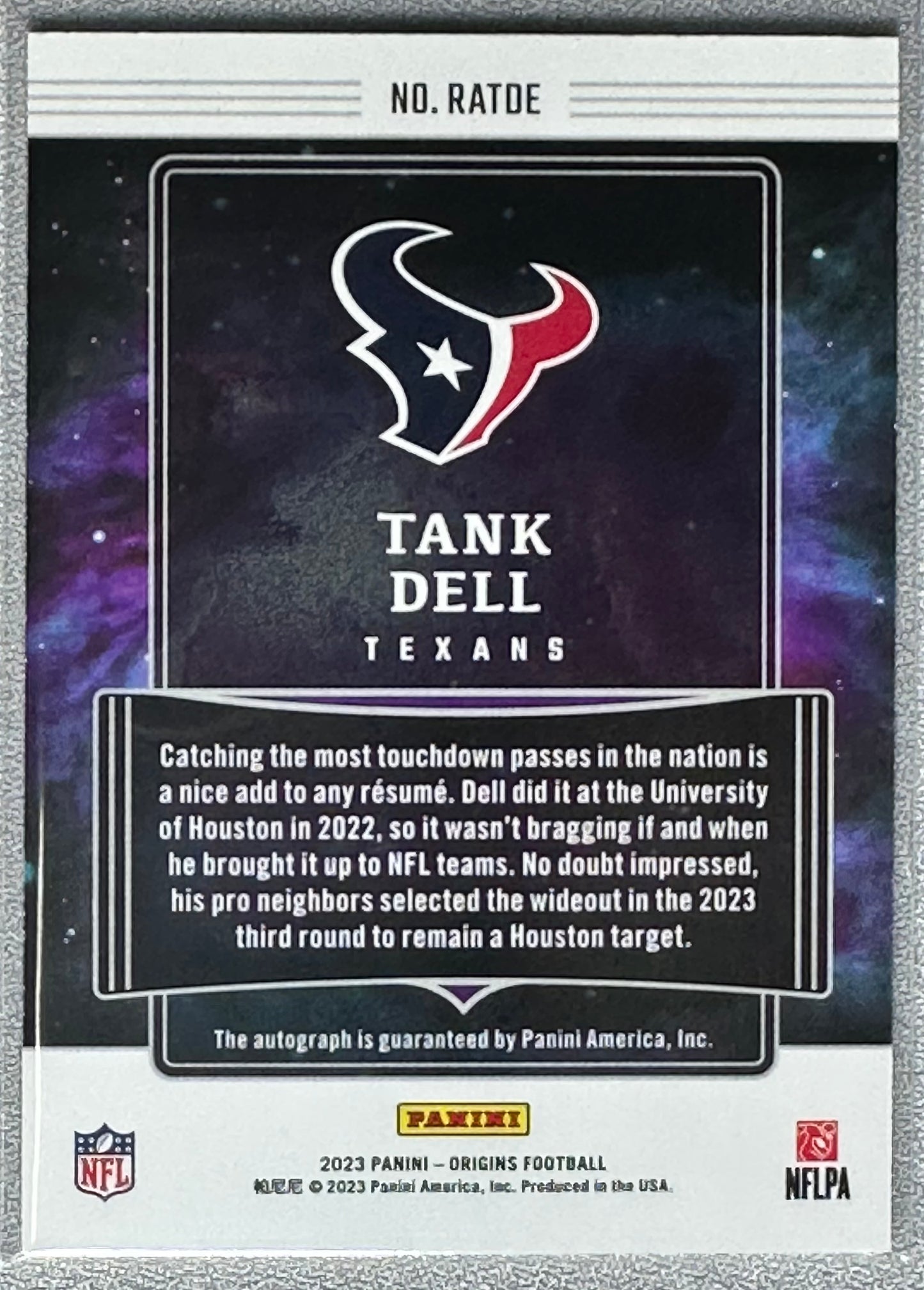 Tank Dell 2023 Panini Origins Rookie Auto #RATDE RC