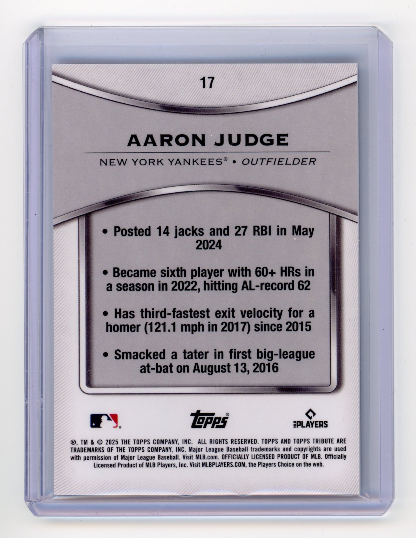 2025 Topps Tribute Aaron Judge Purple 46/50 #17