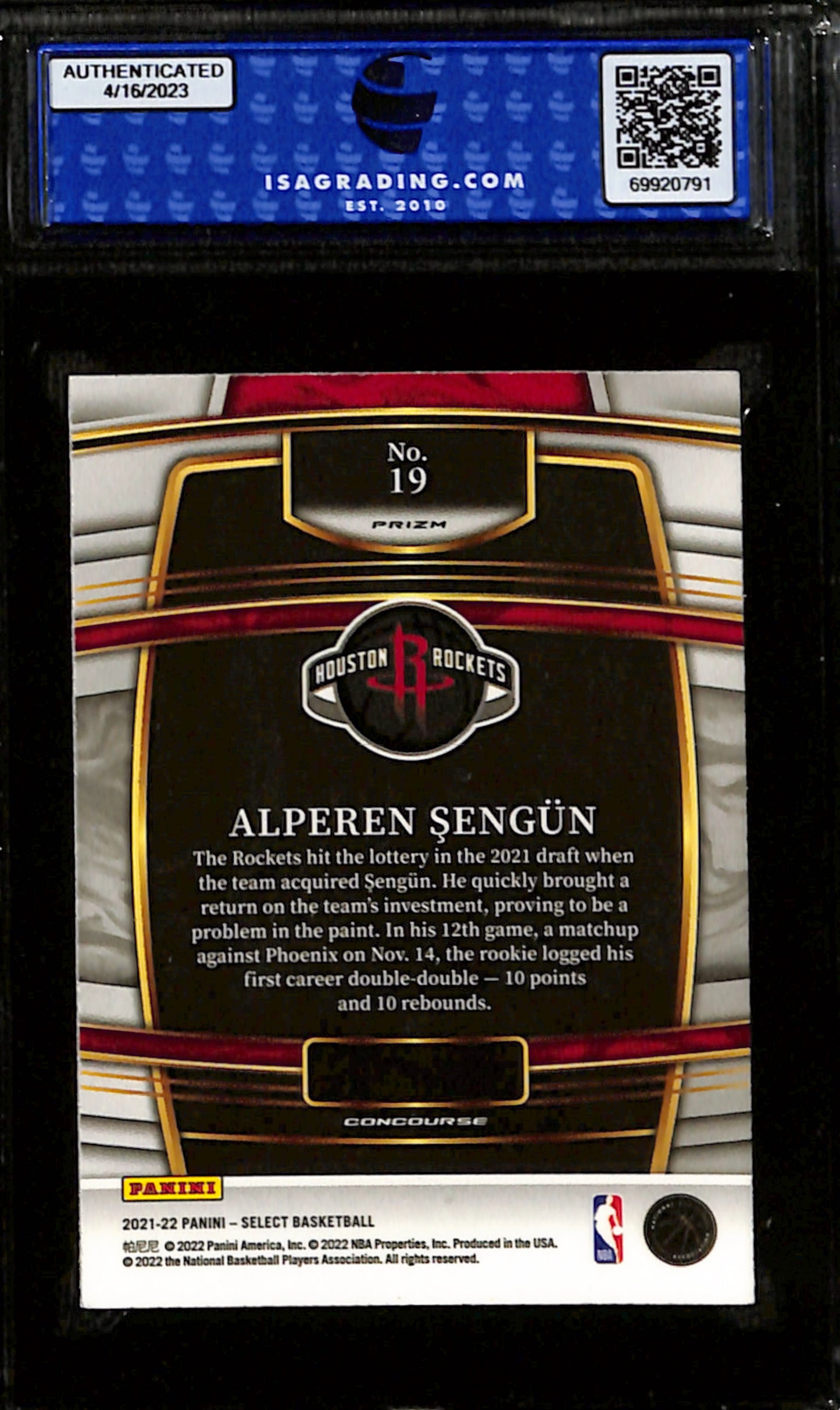 2021-22 Panini Select Alperen Sengun Blue Prizm #19 ISA 9