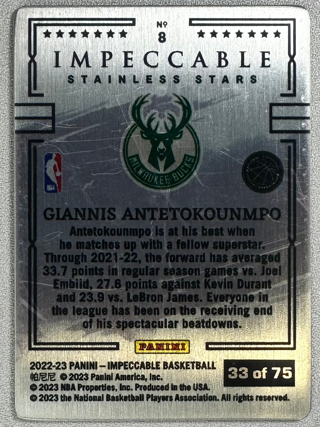 2022 Panini Impeccable Giannis Antetokounmpo Stainless Stars Blue /75 #8