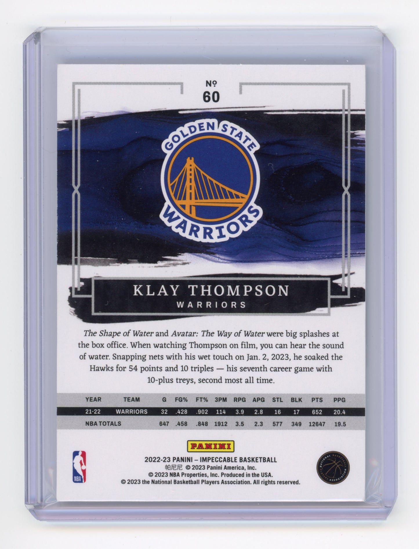 2022 Panini Impeccable Klay Thompson Silver /75 #60