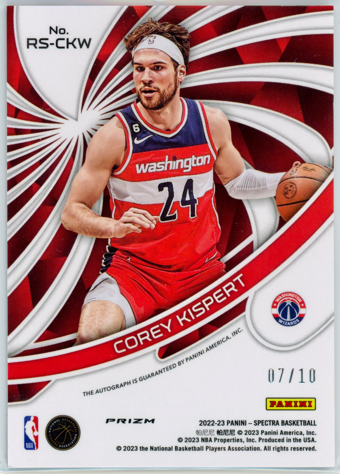 2022 Panini Spectra Corey Kispert Radiant Signatures Gold /10 #RS-CKW