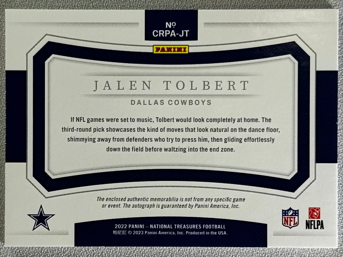 2022 Panini National Treasures Jalen Tolbert Crossover RPA /99 #CRPA-JT RC