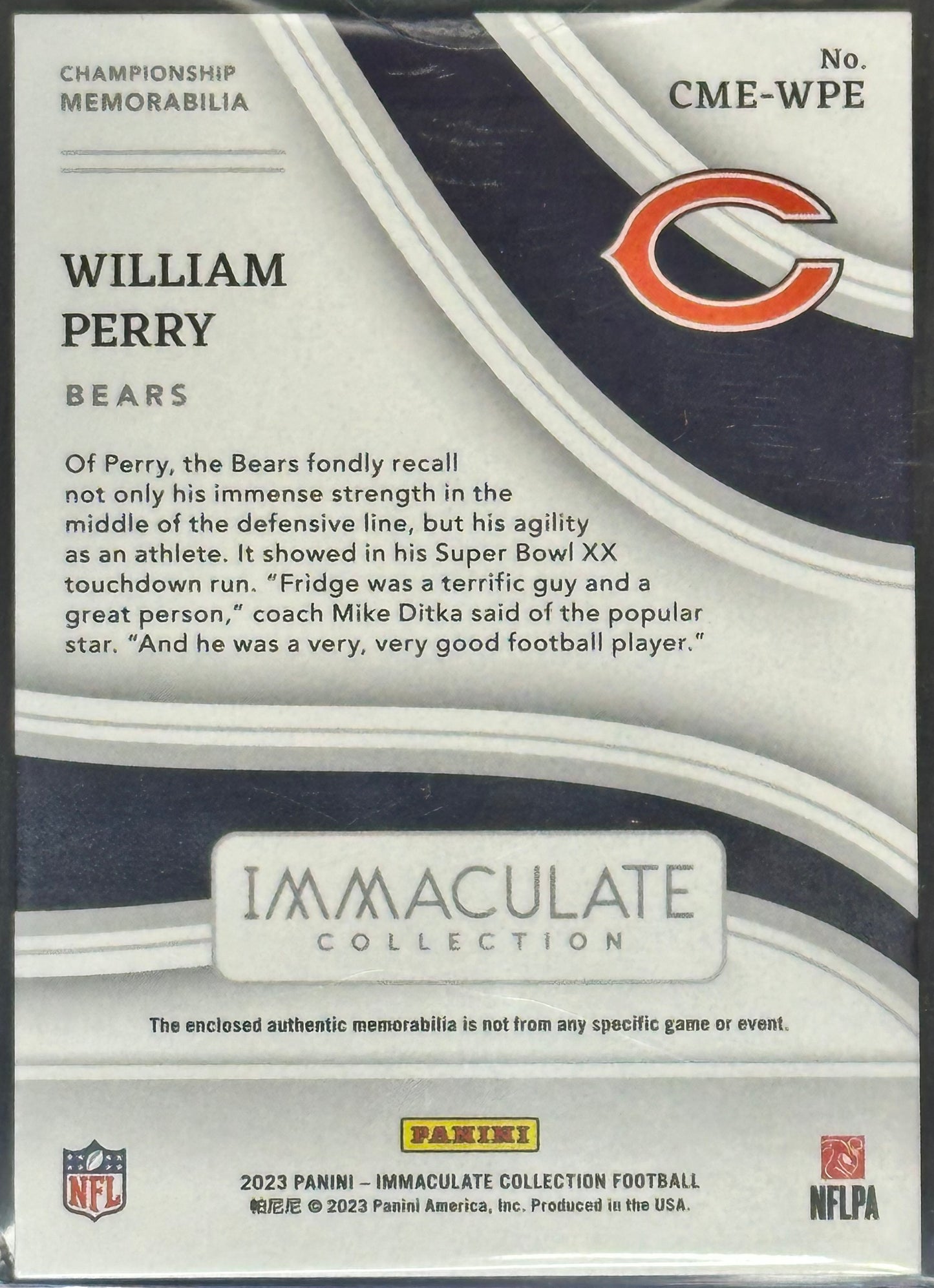 William Perry 2023 Panini Immaculate Collection Championship Memorabilia /99