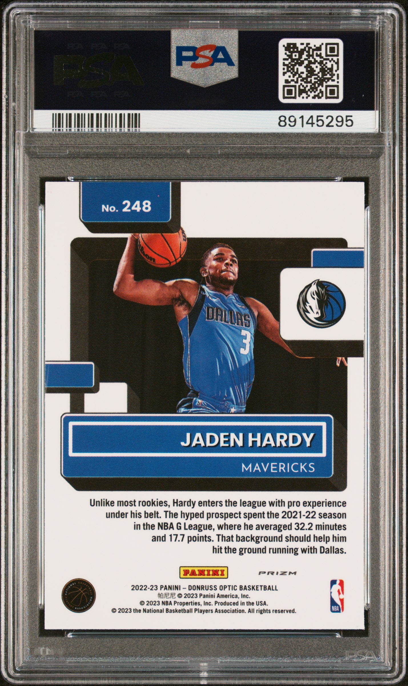 2022 Panini Donruss Optic Jaden Hardy Purple Shock #248 PSA 9