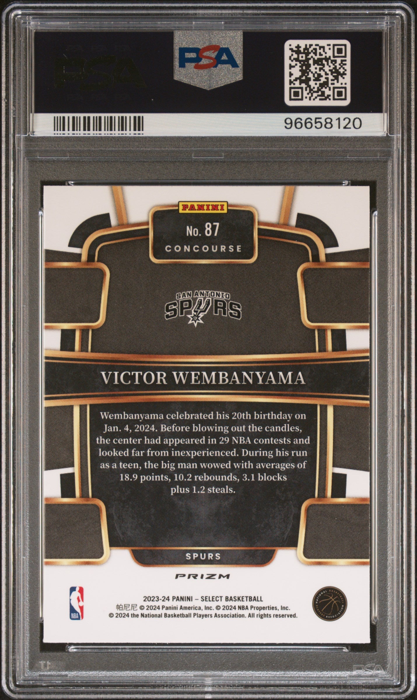 Victor Wembanyama 2023 Panini Select Tri Color Prizm #87 PSA 9 RC