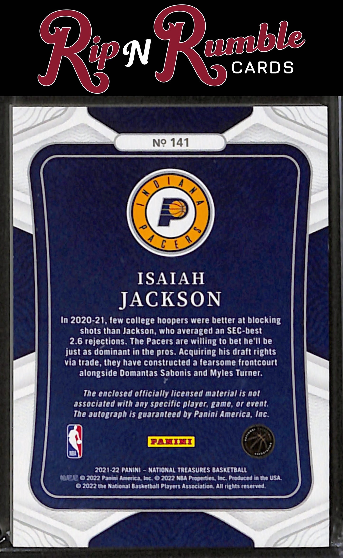 2021-22 National Treasures Isaiah Jackson Rookie Patch Autographs Pink /25 #141