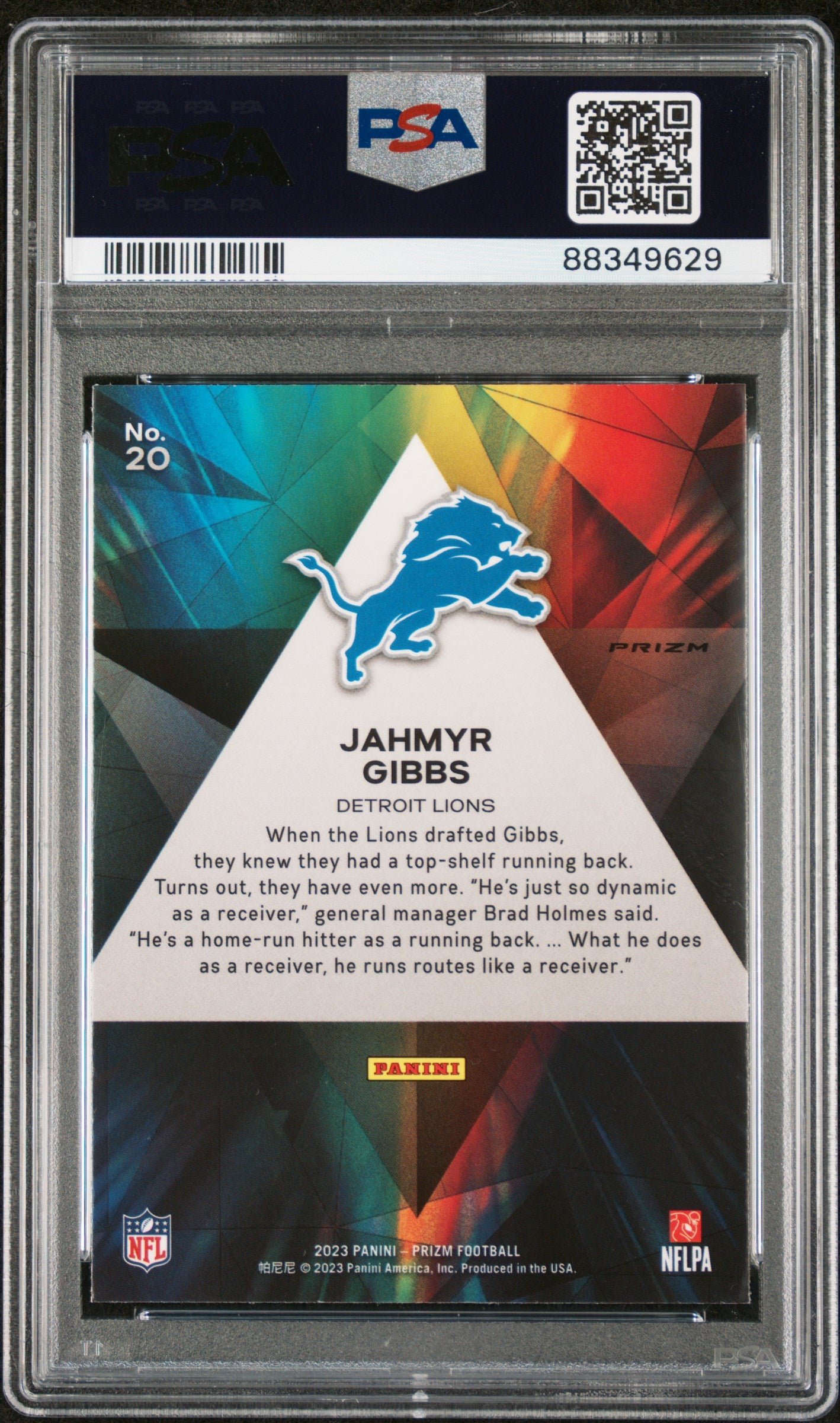 2023 Panini Prizm Jahmyr Gibbs Prizmatic Green #20 PSA 9