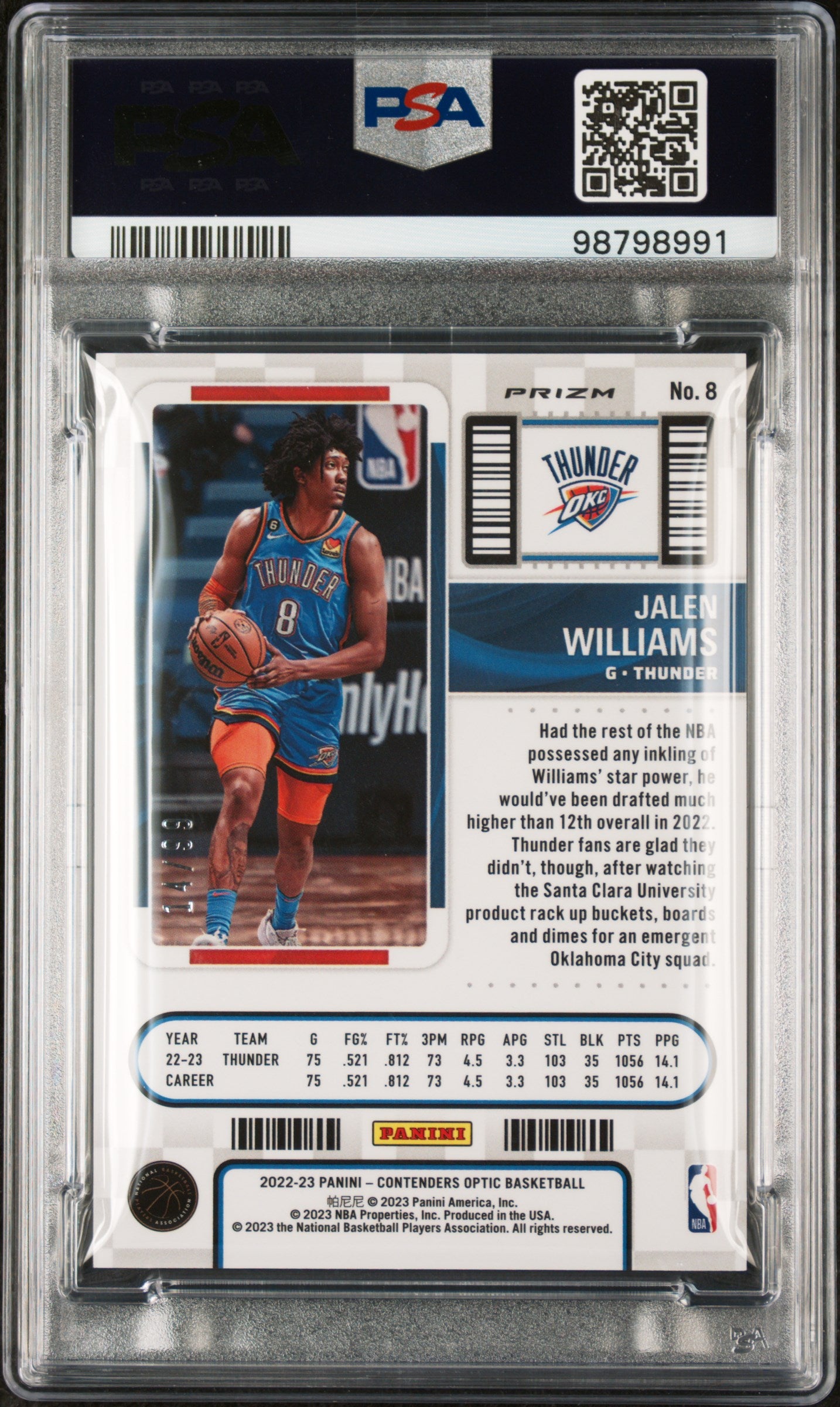 2022 Panini Contenders Optic Jalen Williams Rookie Ticket Blue /99 #8 RC PSA 9